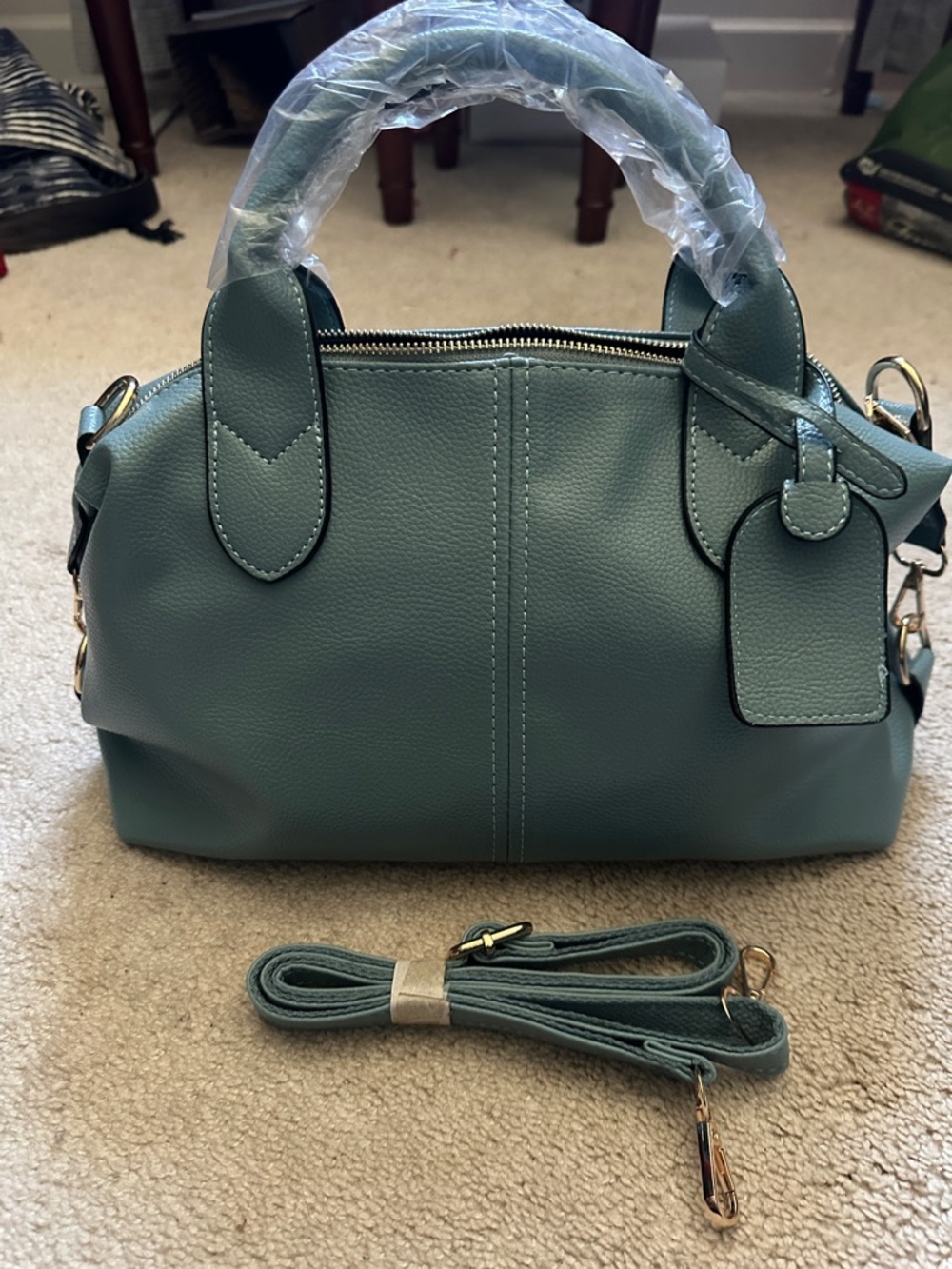 NWT Leather Structured Top-Handle Satchel in Dusty Teal